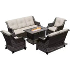Ensemble de luxe extérieur UPTIOT avec canapé 3 places, causeuse, chaises pivotantes et foyer pour un confort en toutes saisons