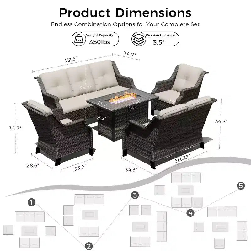 Ensemble de luxe extérieur UPTIOT avec canapé 3 places, causeuse, chaises pivotantes et foyer pour un confort en toutes saisons