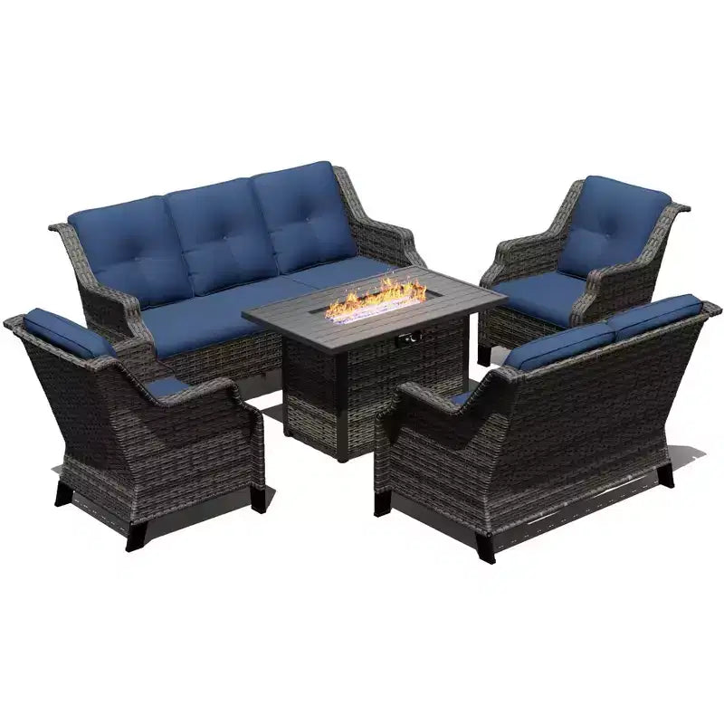 Ensemble de luxe extérieur UPTIOT avec canapé 3 places, causeuse, chaises pivotantes et foyer pour un confort en toutes saisons