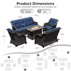 Ensemble de luxe extérieur UPTIOT avec canapé 3 places, causeuse, chaises pivotantes et foyer pour un confort en toutes saisons