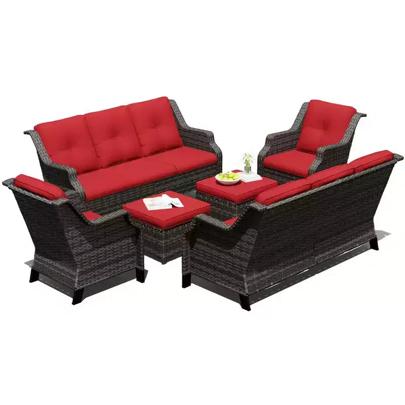 Ensemble modulaire d'extérieur UPTIOT 6 pièces avec deux canapés de 72,5, des fauteuils pivotants et une paire de poufs