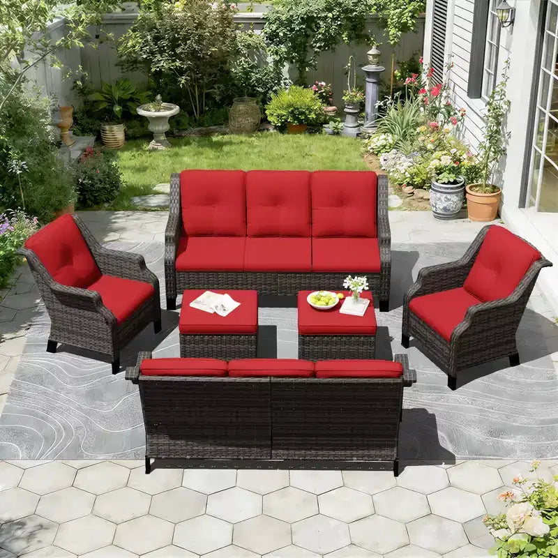 Ensemble modulaire d'extérieur UPTIOT 6 pièces avec deux canapés de 72,5, des fauteuils pivotants et une paire de poufs