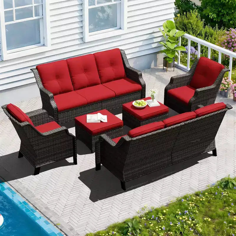 Ensemble modulaire d'extérieur UPTIOT 6 pièces avec deux canapés de 72,5, des fauteuils pivotants et une paire de poufs