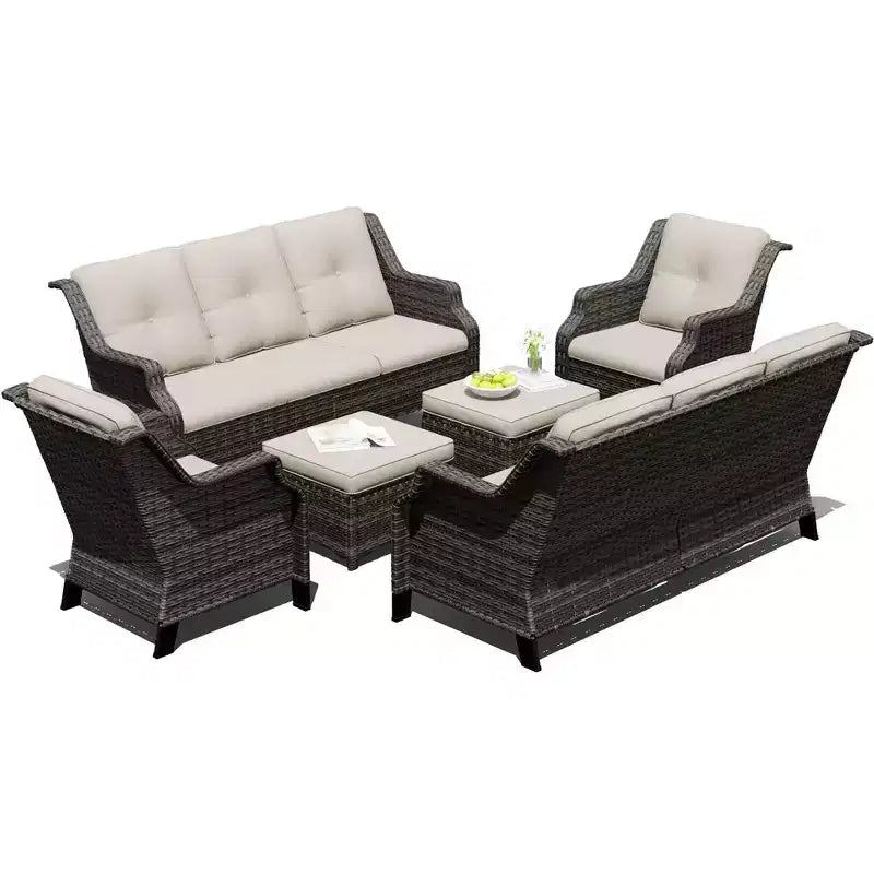 Ensemble modulaire d'extérieur UPTIOT 6 pièces avec deux canapés de 72,5, des fauteuils pivotants et une paire de poufs