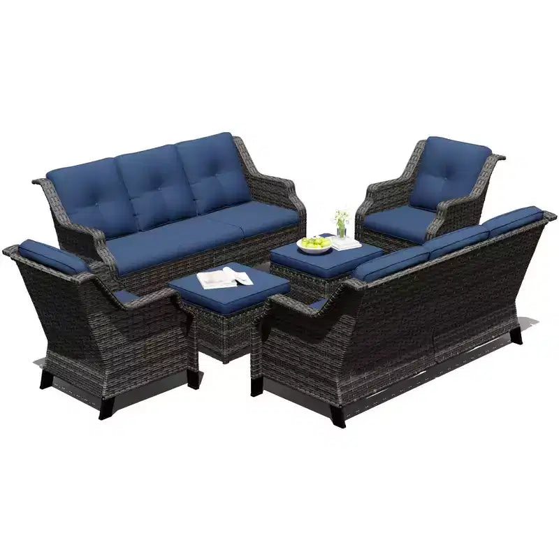 Ensemble modulaire d'extérieur UPTIOT 6 pièces avec deux canapés de 72,5, des fauteuils pivotants et une paire de poufs