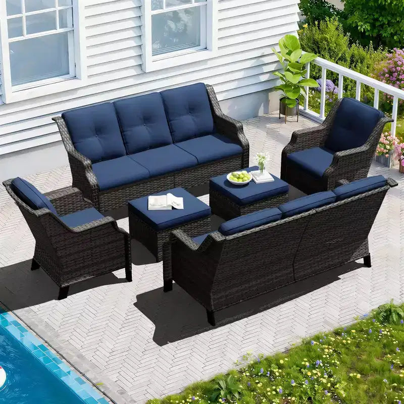 Ensemble modulaire d'extérieur UPTIOT 6 pièces avec deux canapés de 72,5, des fauteuils pivotants et une paire de poufs