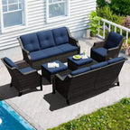 Ensemble modulaire d'extérieur UPTIOT 6 pièces avec deux canapés de 72,5, des fauteuils pivotants et une paire de poufs