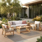 GDFStudio Brynn Patio 5 Piece Acacia Wood Seating Set with Rope Weave Design