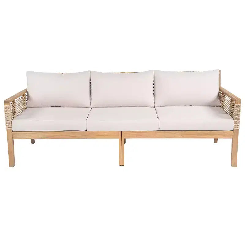 GDFStudio Brynn Patio 5 Piece Acacia Wood Seating Set with Rope Weave Design
