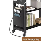 Table d'appoint rotative à 360° avec station de charge et sac de rangement, table de canapé mobile pivotante avec 6 roues verrouillables, table d'appoint mobile pour chambre et salon