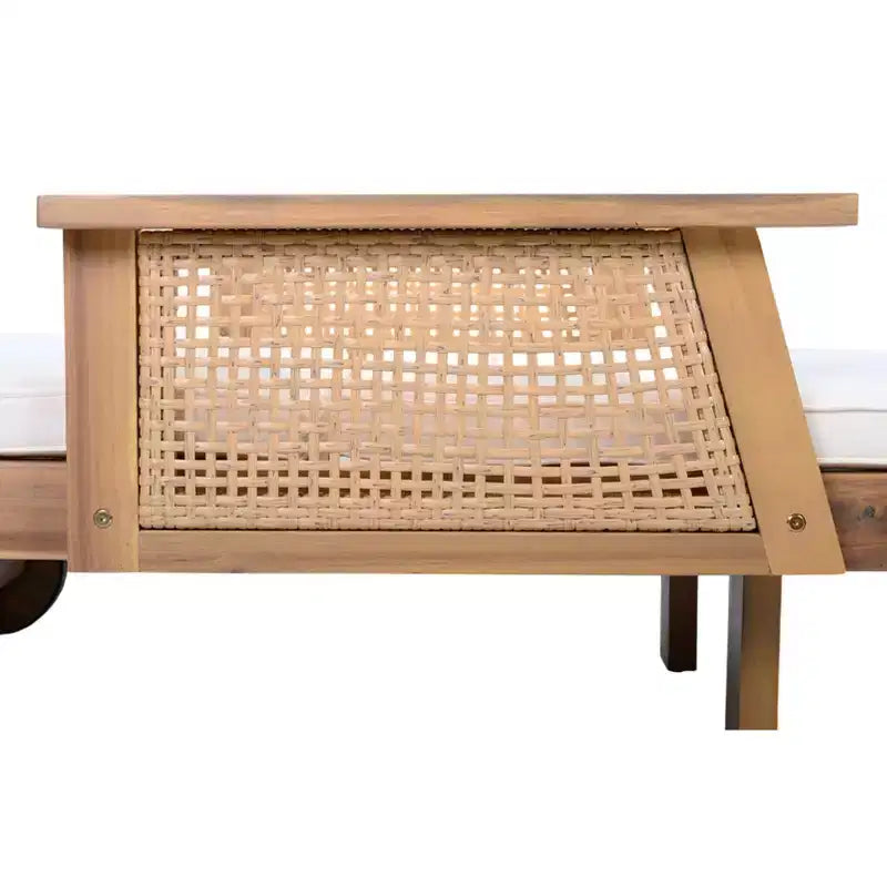 Christopher Knight Home Minho Ensemble moderne 3 pièces de transats de jardin en acacia et table à lattes avec accoudoir en osier