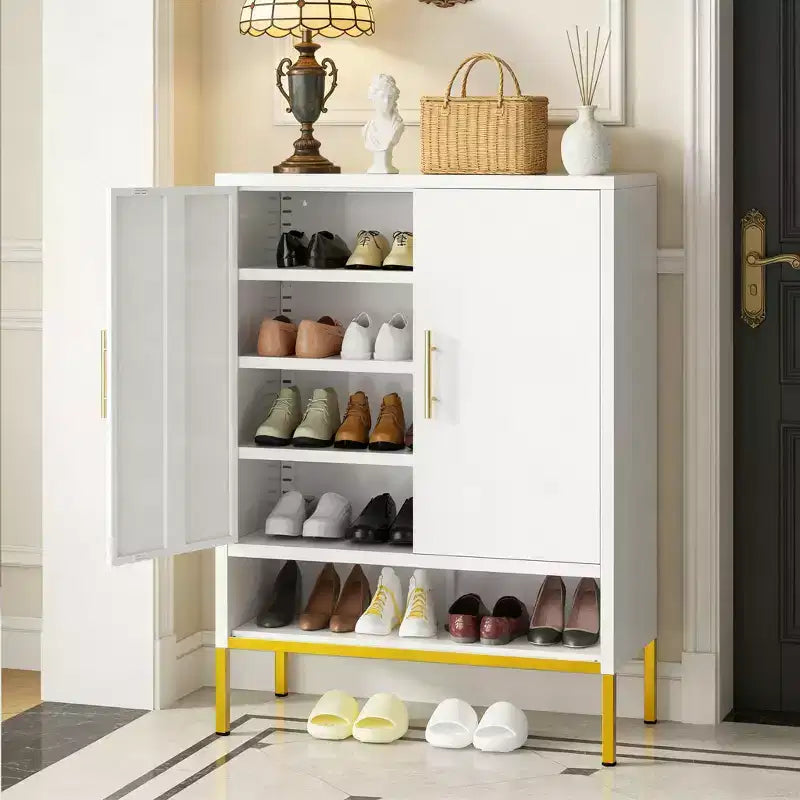 40 Tall Modern Shoe Cabinet with 2 Doors, Metal 6-Tier Hidden Shoe Organizer with Adjustable Shelves