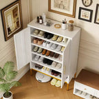 40 Tall Modern Shoe Cabinet with 2 Doors, Metal 6-Tier Hidden Shoe Organizer with Adjustable Shelves
