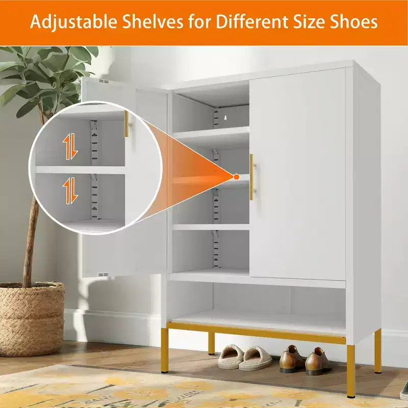 40 Tall Modern Shoe Cabinet with 2 Doors, Metal 6-Tier Hidden Shoe Organizer with Adjustable Shelves