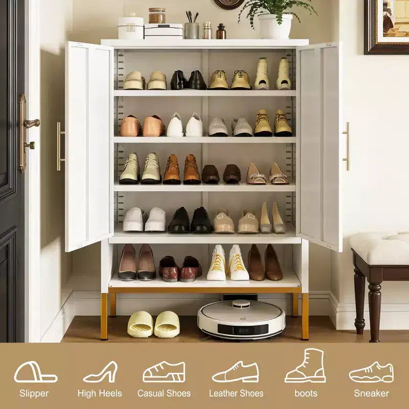 40 Tall Modern Shoe Cabinet with 2 Doors, Metal 6-Tier Hidden Shoe Organizer with Adjustable Shelves