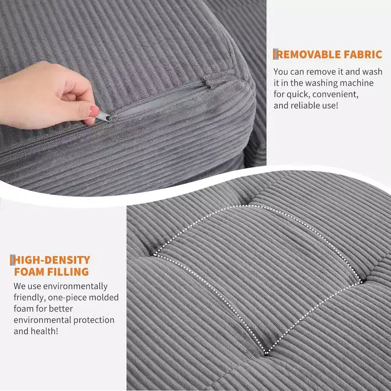 Matelas pliable 3 volets, 80,4x60, en mousse, canapé/lit d'appoint, velours côtelé capitonné, portable et offrant un bon maintien pour le camping/salon/chambre, gris