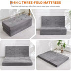 Matelas pliable 3 volets, 80,4x60, en mousse, canapé/lit d'appoint, velours côtelé capitonné, portable et offrant un bon maintien pour le camping/salon/chambre, gris