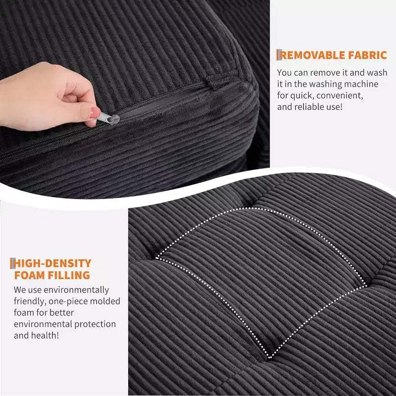 Matelas pliable 3 volets, 80,4x60, en mousse, canapé/lit d'appoint, velours côtelé capitonné, portable et offrant un bon maintien pour le camping/salon/chambre, gris