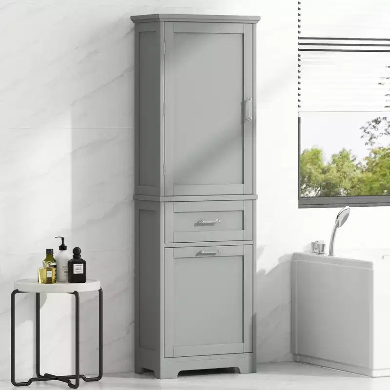 Tall Bathroom Storage Cabinet, Freestanding Storage Cabinet with Two Drawers and Adjustable Shelves