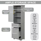 Tall Bathroom Storage Cabinet, Freestanding Storage Cabinet with Two Drawers and Adjustable Shelves