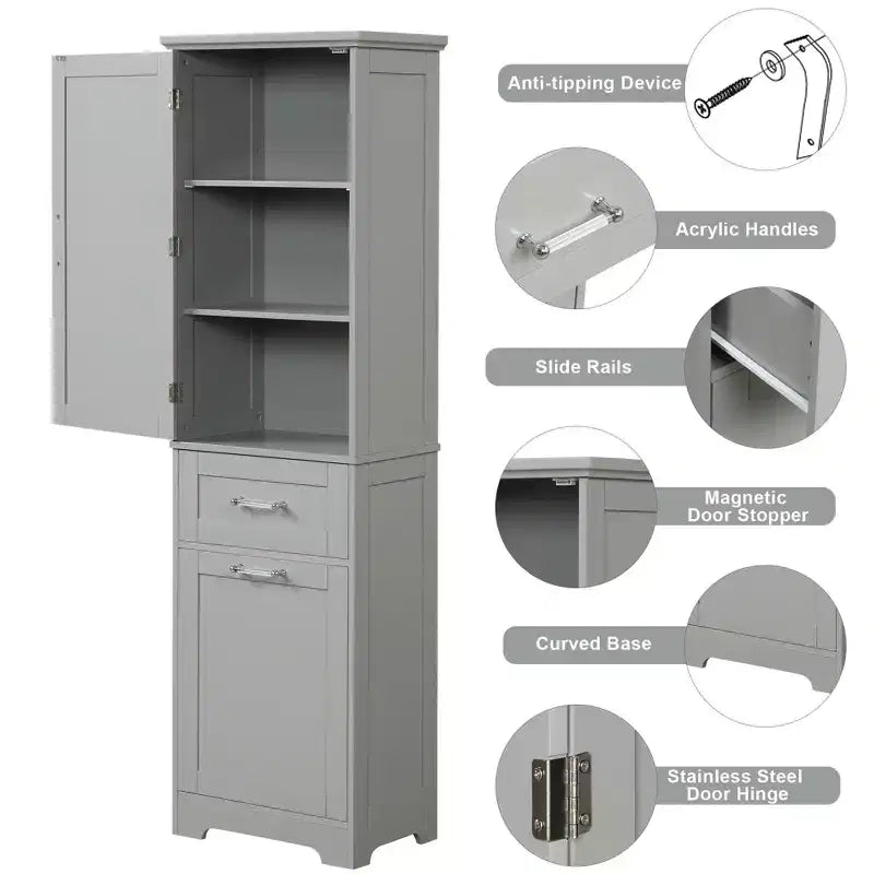 Tall Bathroom Storage Cabinet, Freestanding Storage Cabinet with Two Drawers and Adjustable Shelves