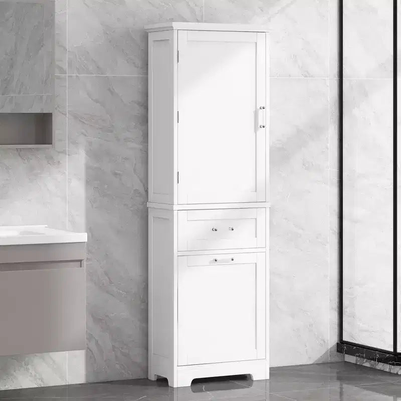 Tall Bathroom Storage Cabinet, Freestanding Storage Cabinet with Two Drawers and Adjustable Shelves