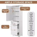 Tall Bathroom Storage Cabinet, Freestanding Storage Cabinet with Two Drawers and Adjustable Shelves