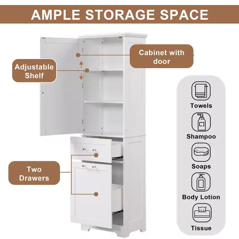 Tall Bathroom Storage Cabinet, Freestanding Storage Cabinet with Two Drawers and Adjustable Shelves