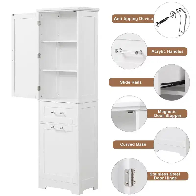 Tall Bathroom Storage Cabinet, Freestanding Storage Cabinet with Two Drawers and Adjustable Shelves