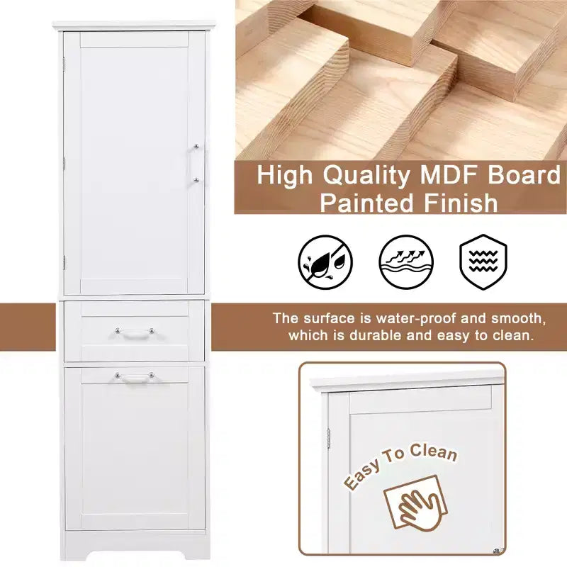 Tall Bathroom Storage Cabinet, Freestanding Storage Cabinet with Two Drawers and Adjustable Shelves