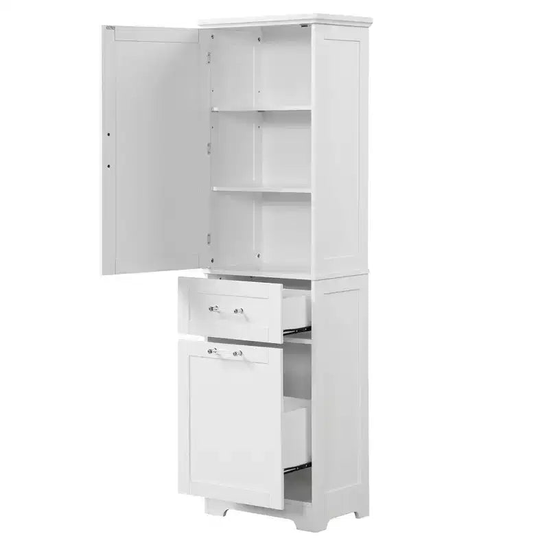 Tall Bathroom Storage Cabinet, Freestanding Storage Cabinet with Two Drawers and Adjustable Shelves