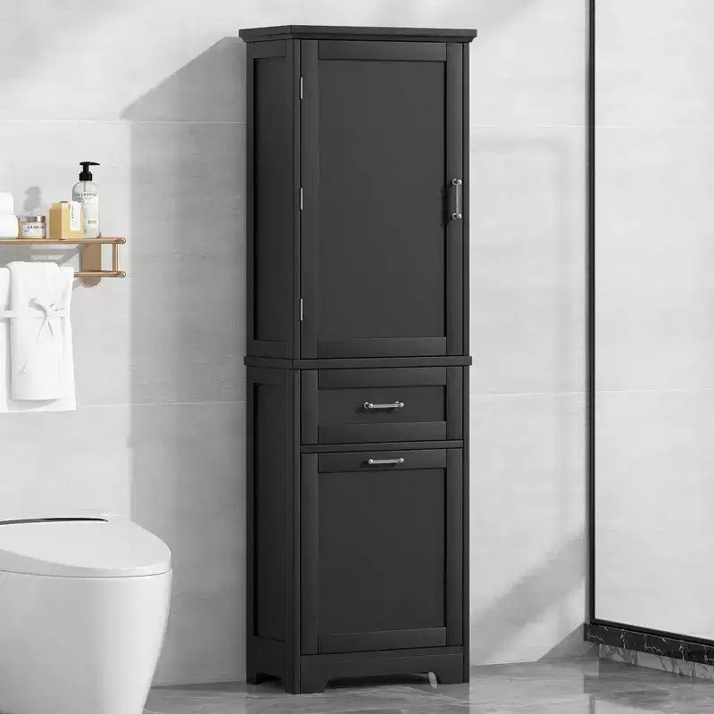 Tall Bathroom Storage Cabinet, Freestanding Storage Cabinet with Two Drawers and Adjustable Shelves