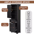 Tall Bathroom Storage Cabinet, Freestanding Storage Cabinet with Two Drawers and Adjustable Shelves