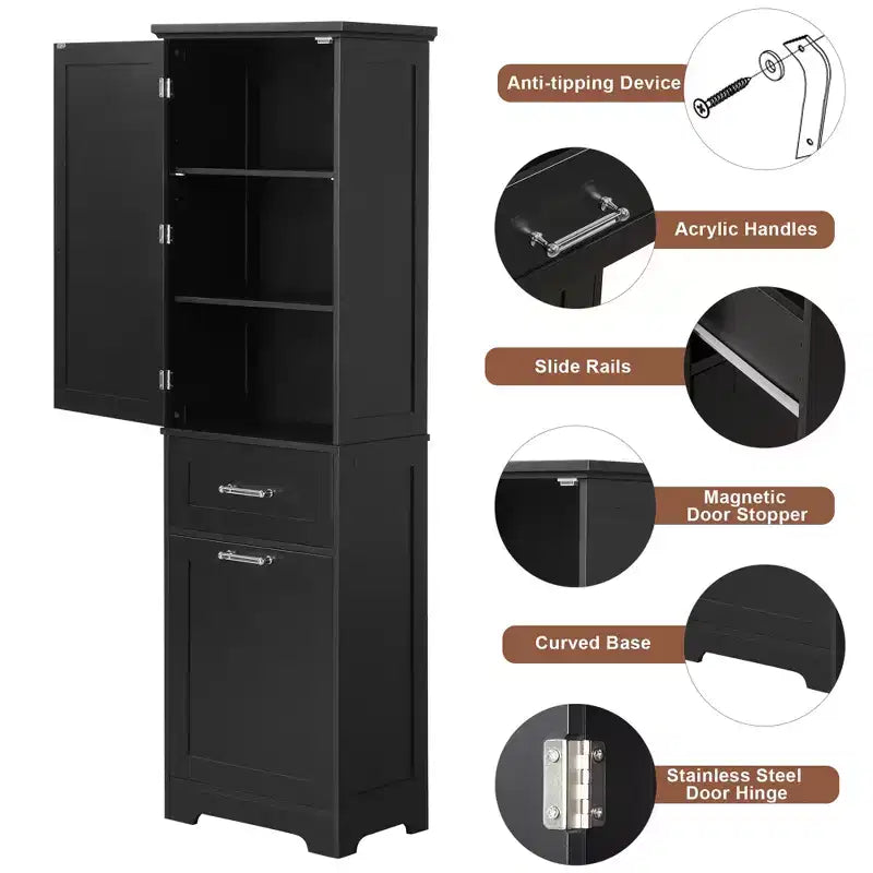 Tall Bathroom Storage Cabinet, Freestanding Storage Cabinet with Two Drawers and Adjustable Shelves