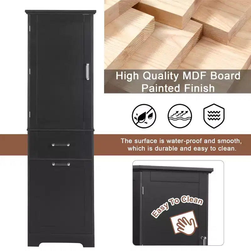 Tall Bathroom Storage Cabinet, Freestanding Storage Cabinet with Two Drawers and Adjustable Shelves