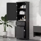 Tall Bathroom Storage Cabinet, Freestanding Storage Cabinet with Two Drawers and Adjustable Shelves