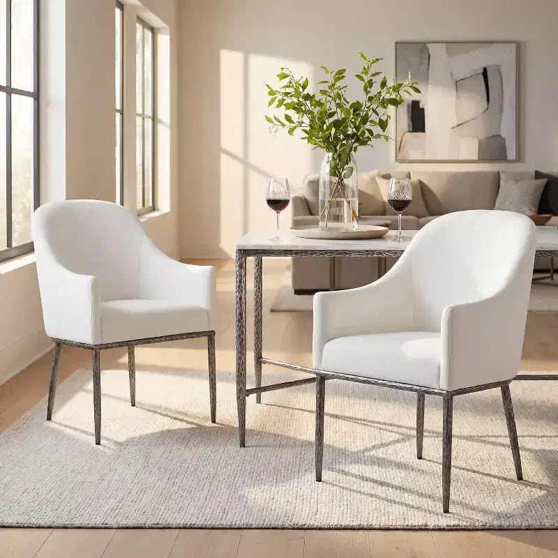 Christopher Knight Home Narong Chaises de salle à manger modernes en fer rembourrées avec pieds en métal étain forgé (lot de 2)
