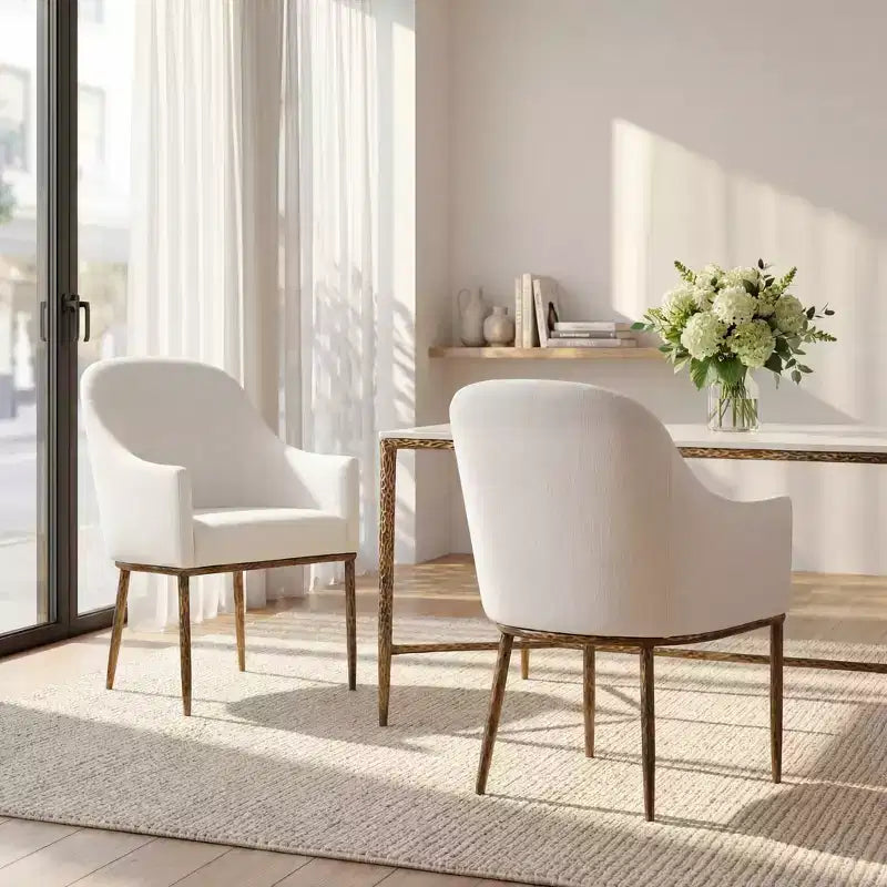 Christopher Knight Home Narong Chaises de salle à manger modernes en fer rembourrées avec pieds en métal étain forgé (lot de 2)