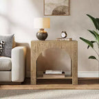 Lantine Farmhouse End Side Table: Large, heavy-duty wooden pedestal, storage, for living room/bedroom, accent furniture, Light Brown Oak.