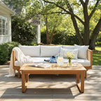 Christopher Knight Home Caleb Ensemble de 2 canapés 3 places en bois d'acacia moderne pour patio avec cordes, coussins et table basse