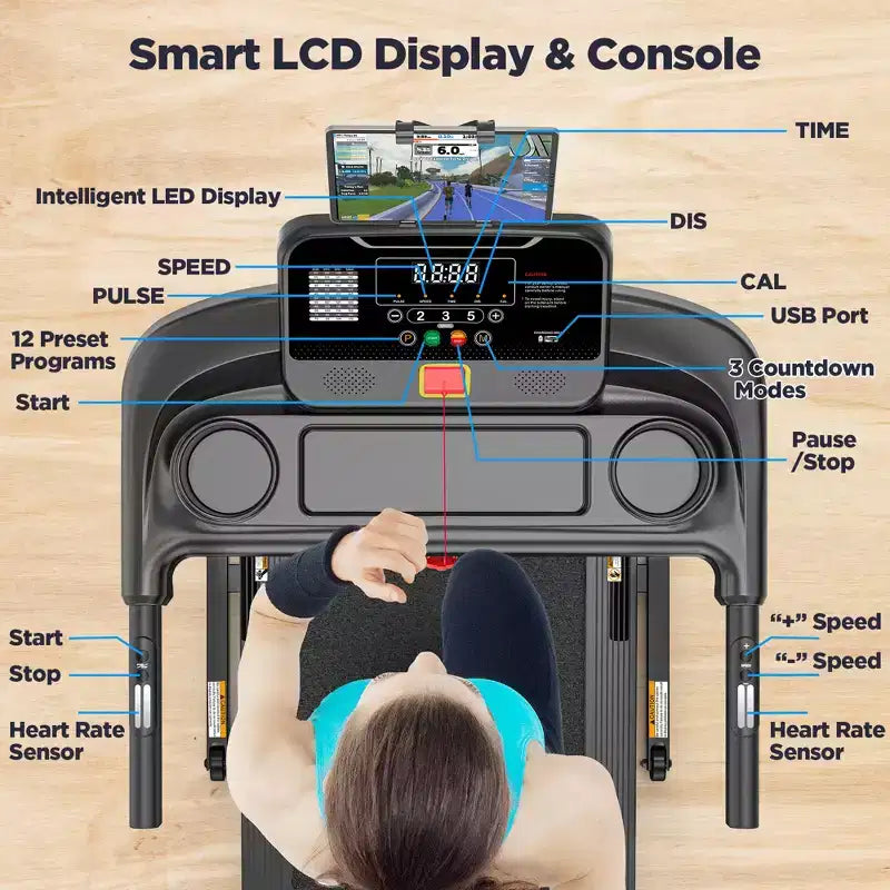 3.75HP Folding Treadmill for Home w/ Incline 300LB Capacity,Portable Walking Running Treadmill,71 Program,7.5MPH Fast Speed,Wide Shock Absorption Belt
