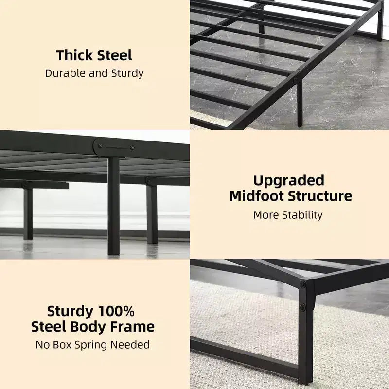 Metal Bed Frame, Platform Bed Frame with Arch Design, Heavy Duty Strong Slats Support, No Box Spring Needed, Easy Assembly
