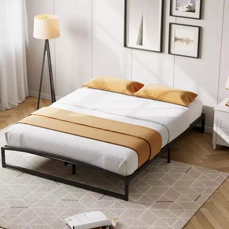 Metal Bed Frame, Platform Bed Frame with Arch Design, Heavy Duty Strong Slats Support, No Box Spring Needed, Easy Assembly