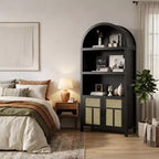 Meuble de rangement FurnitureR Bibliothèque cintrée avec portes en rotin, Étagère haute de présentation avec rangement pour salon, chambre à coucher, organisateur d'entrée