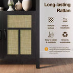 Meuble de rangement FurnitureR Bibliothèque cintrée avec portes en rotin, Étagère haute de présentation avec rangement pour salon, chambre à coucher, organisateur d'entrée