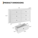 Commode Acekool Blanche à 6 Tiroirs, Meuble de Rangement en Bois avec Poignées Métalliques pour Chambre, Salon, Entrée