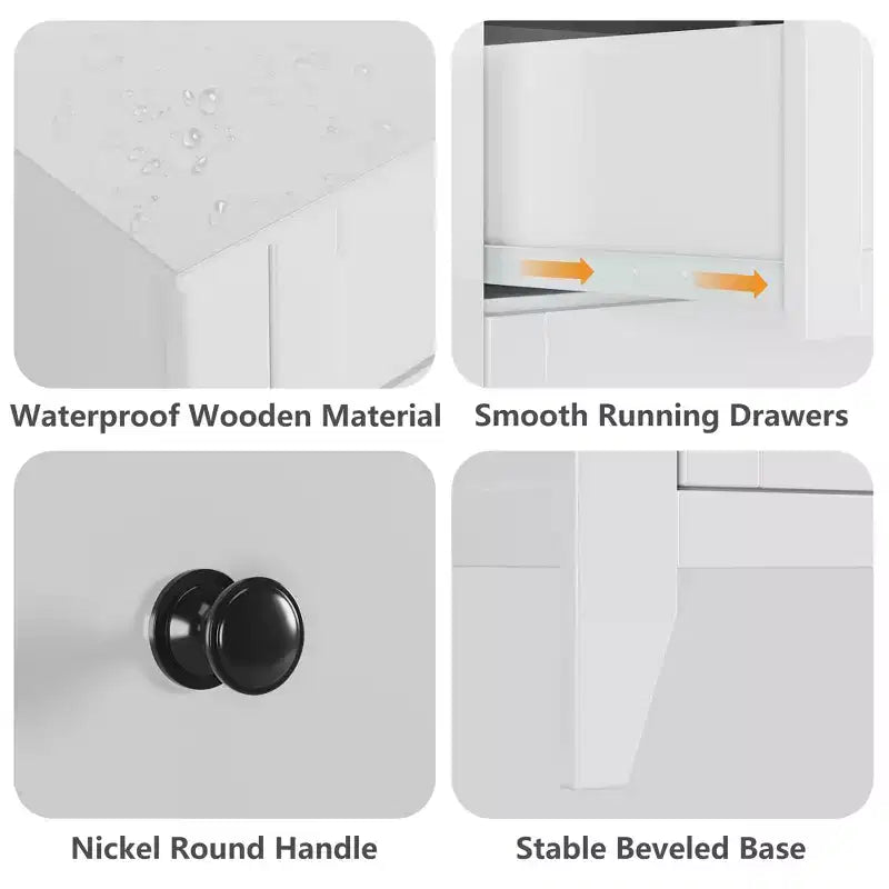 Commode Acekool Blanche à 6 Tiroirs, Meuble de Rangement en Bois avec Poignées Métalliques pour Chambre, Salon, Entrée