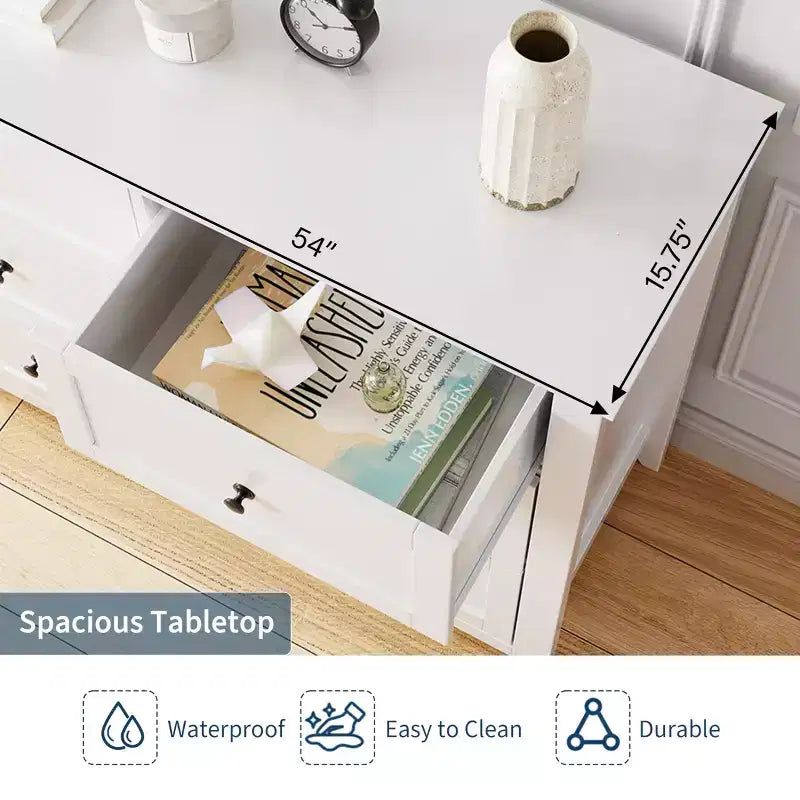 Commode Acekool Blanche à 6 Tiroirs, Meuble de Rangement en Bois avec Poignées Métalliques pour Chambre, Salon, Entrée