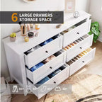 Commode Acekool Blanche à 6 Tiroirs, Meuble de Rangement en Bois avec Poignées Métalliques pour Chambre, Salon, Entrée