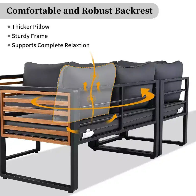 GDFStudio Cameron Patio Modern Acacia Wood & Metal 4-Piece L-Shaped Sectional Sofa Set with Coffee Table and Cushions